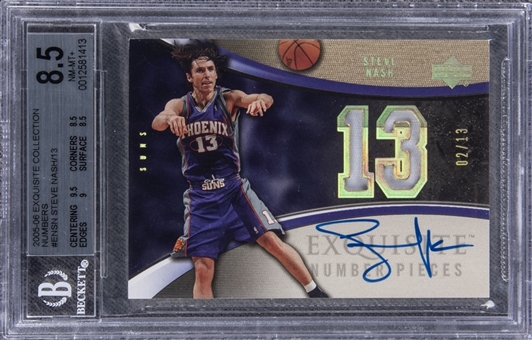 2005-06 UD "Exquisite Collection" Numbers #ENSN Steve Nash Signed Game Used Patch Card (#02/13) - BGS NM-MT+ 8.5/BGS 10